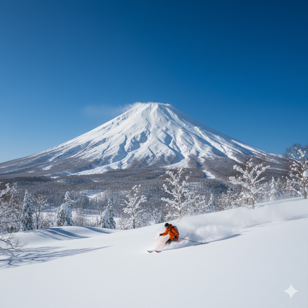 Hokkaido skiing with Mt. Yotei volcano